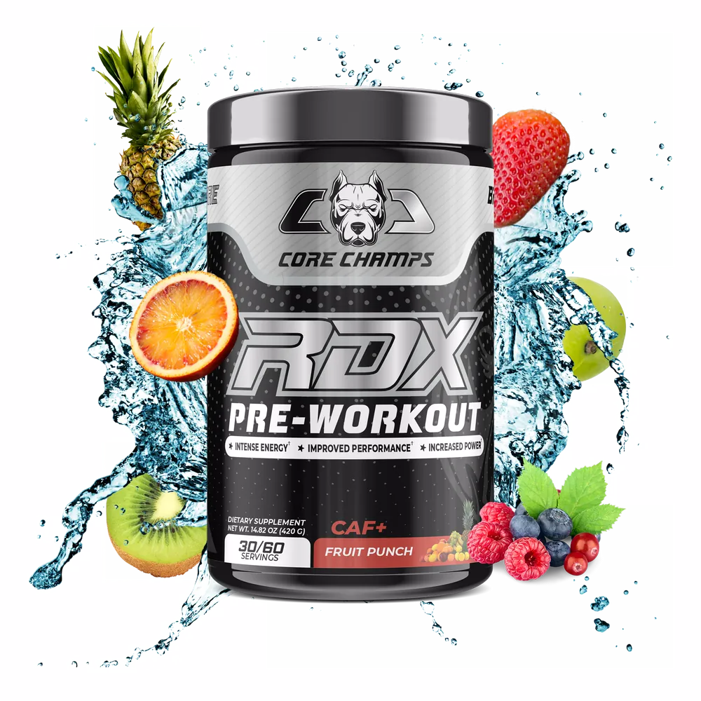 Core Champs RDX CAF+ pre-workout, fruit punch