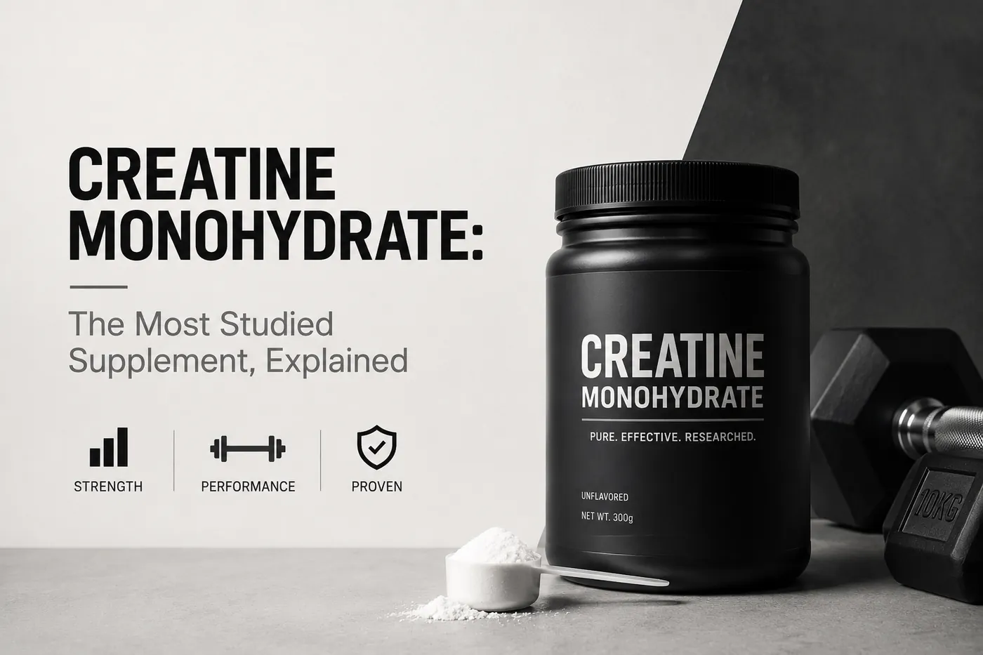 Creatine monohydrate powder measured with a scoop